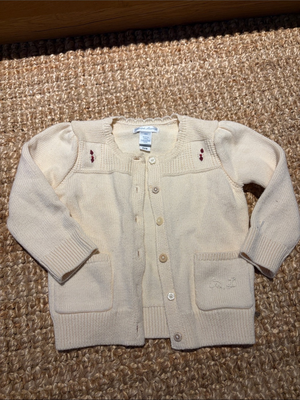Ralph Lauren Cream Knit Button-Front Cardigan for Kids